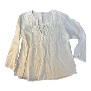 M&S Pure White Linen Tunic Blouse Size M/L EUC Lightweight Summer Top